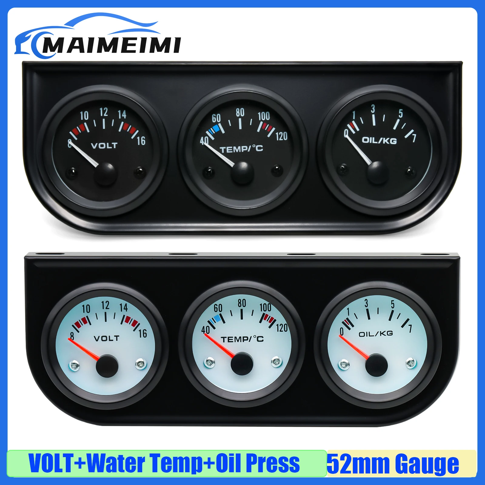 

MAIMEIMI 3IN1 Triple Meter 52mm Water Temp,Oil Pressure,Oil Temperature Gauge Voltage with Sensor for Petrol Racing Car 12VDC