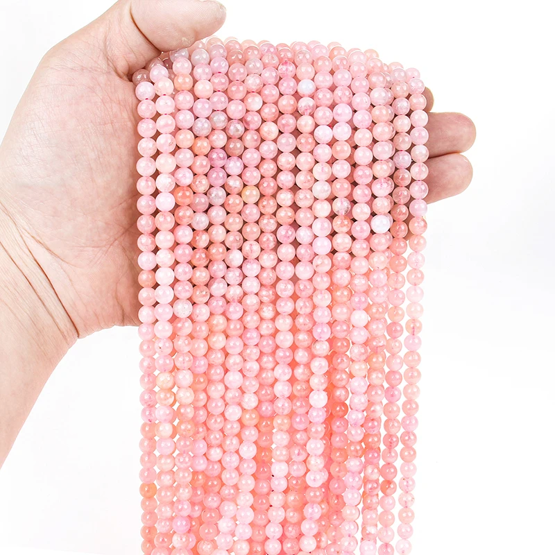 Natural Pink Morganite Stone Beads Round Smooth Gemstone Beads For Bracelet Necklace Earrings Diy Accessories