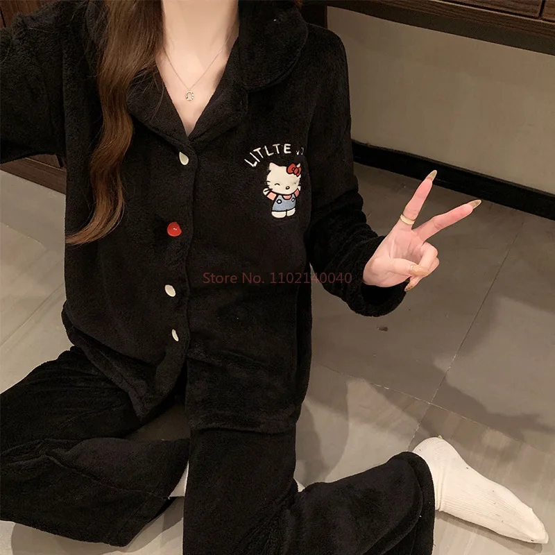 Hot Sanrio Anime Hello Kitty Women'S Pajamas Cartoon Kawaii Style Youth Women Home Clothing Teen Thicken Warm Winter Pajamas Toy