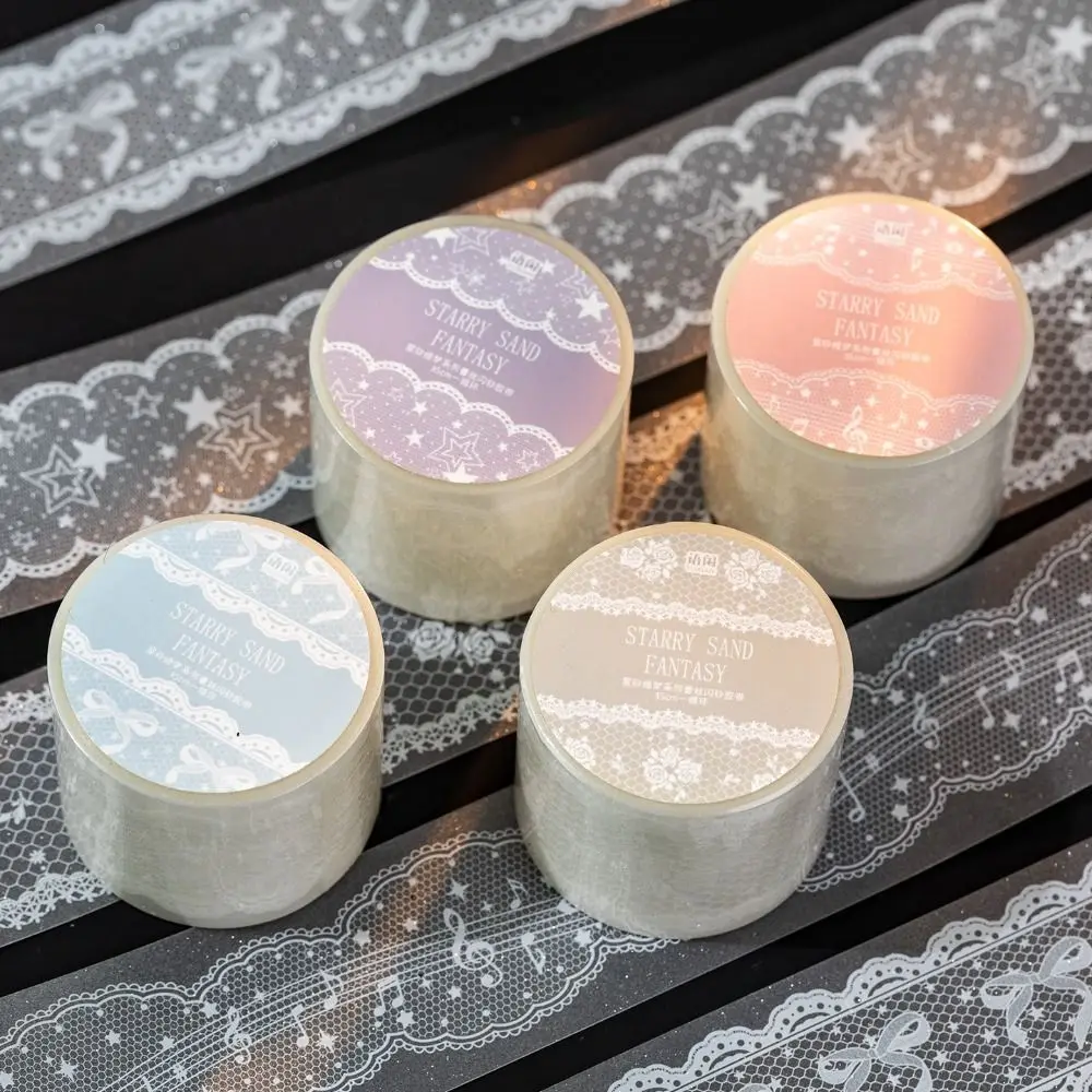 Star Sand Dream Series Lace Border Covering Tape Fine Glitter PET Washi Tape DIY Self-adhesive Aesthetic Stickers Journal Decor