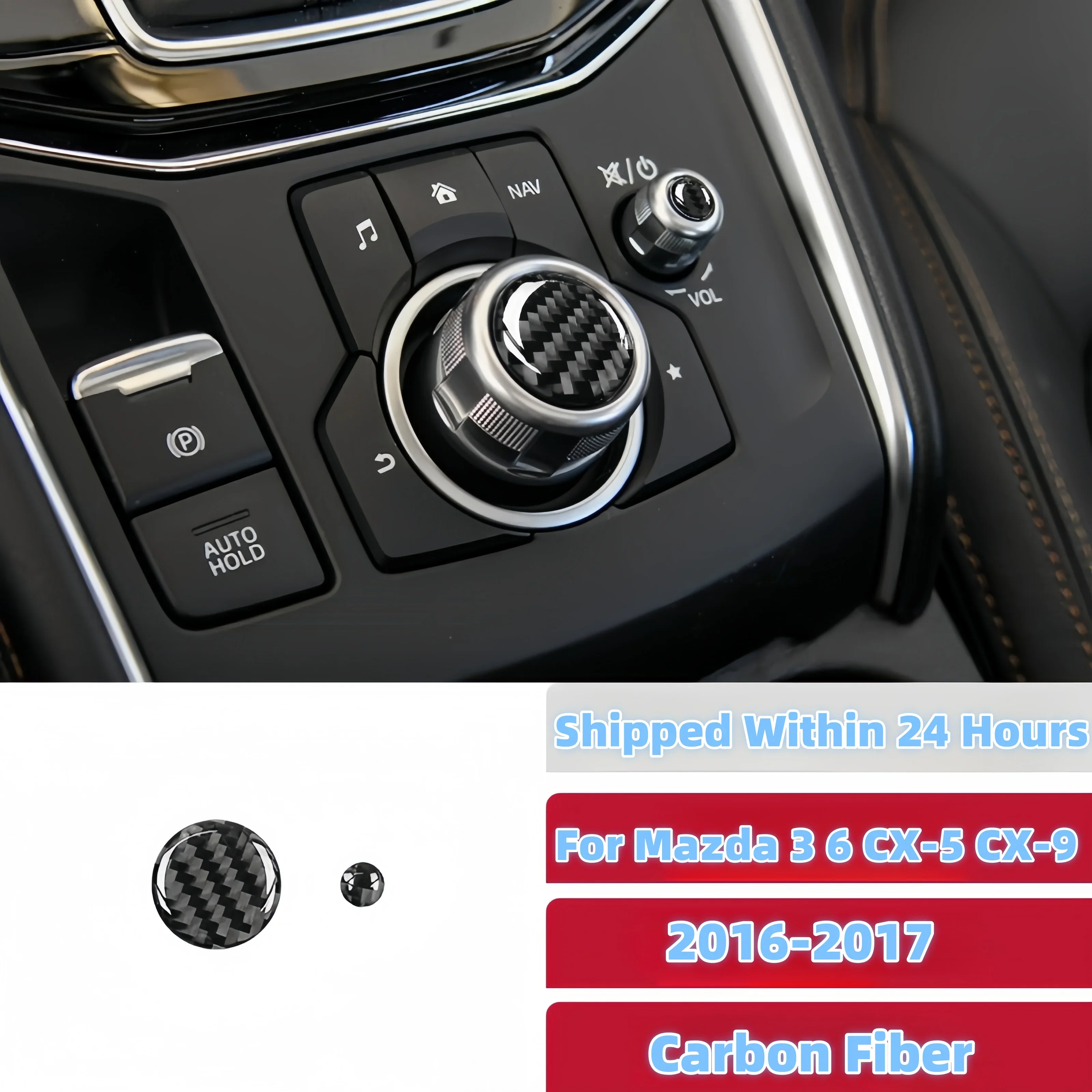 For Mazda 3 6 CX-5 CX-9 2016 2017 Auto Carbon Fiber Center Console Multimedia Volume Button Cover Trim Accesorios Para Vehículos