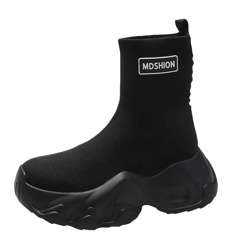 Tacchi da 7CM stivaletti da donna che lavorano a maglia stivali a calzino corto novità 2023 Sneakers grosse invernali fondo spesso stivale da moto