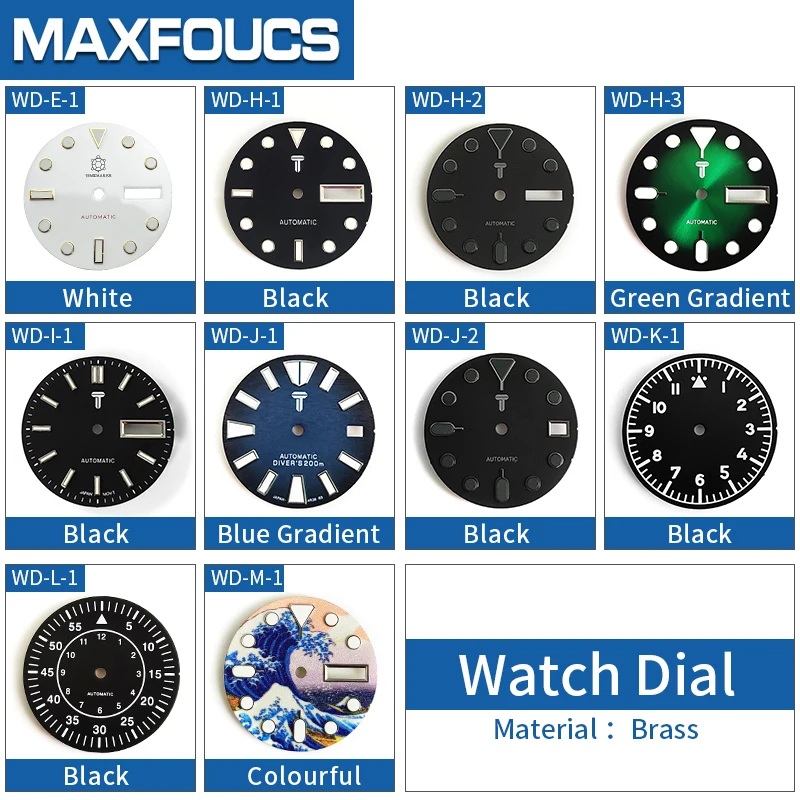 Blue / Green Luminous Watch Dial Super bright calendar Parts For Skx007 Skx009 SPRD Fit Movement NH35A NH36A  4R, 6R