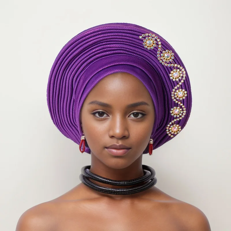 New Nigerian Wedding Geles African Headtie Auto Gele Turbans for Women Fabric Muslim Headwear Headpiece Female Head Wraps