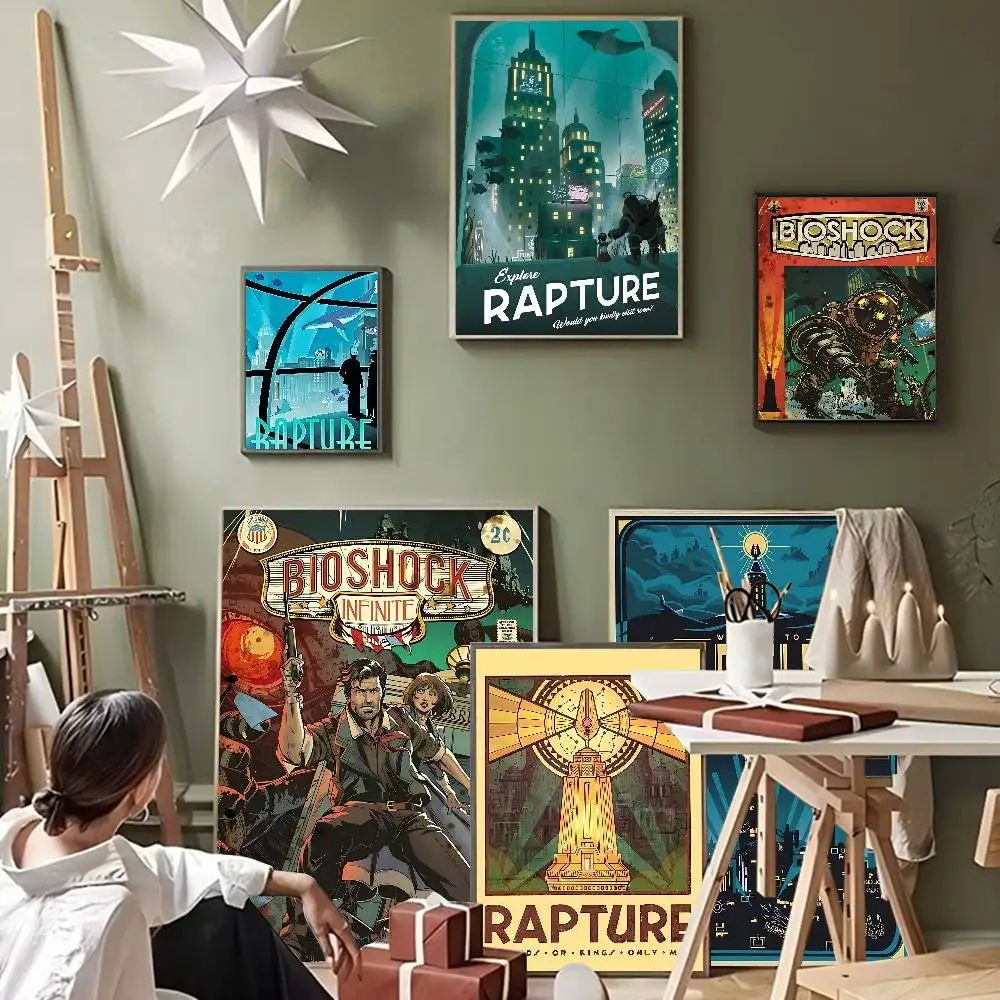 Affiches rétro B-Bioshock R-Rapture, affiches classiques Vintage, autocollant en papier imperméable, décoration de maison, café, Bar