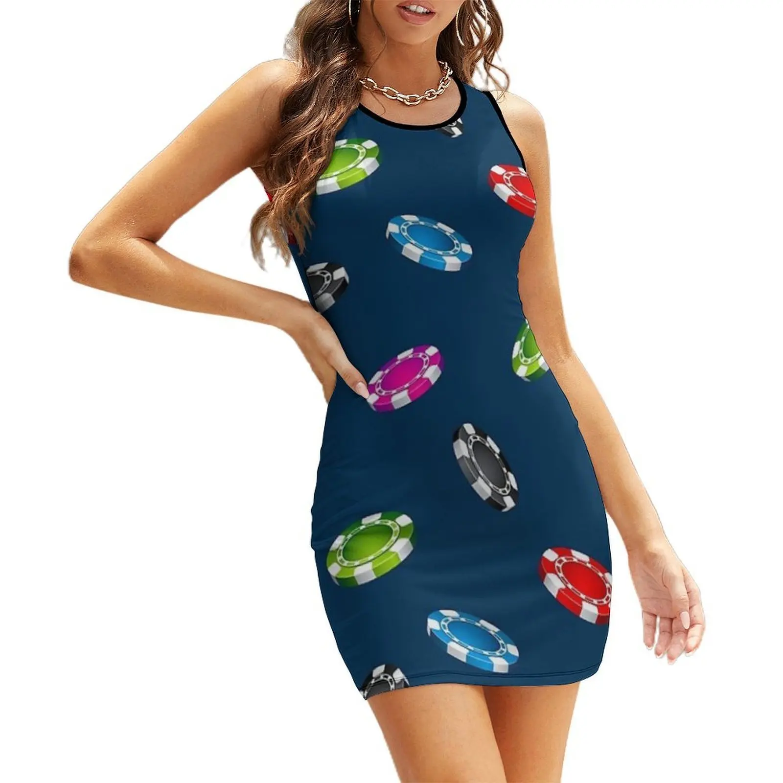 

Poker Chips Pattern Sleeveless Sundress Party dresses for women womans clothing dress for women summer Woman fashion