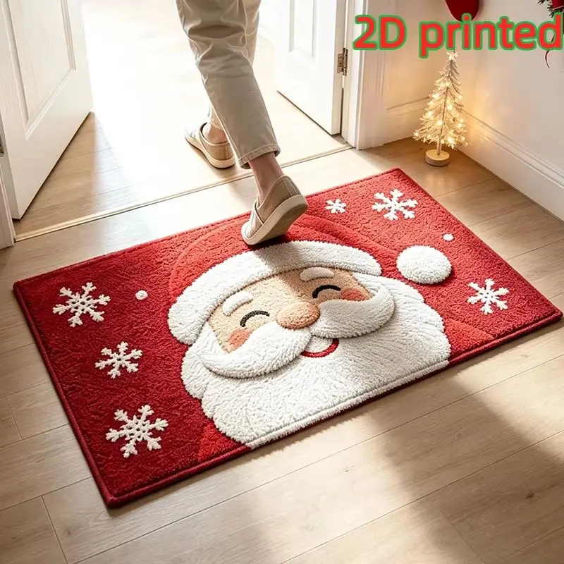 VIKAMA Santa Claus Welcome Mat Winter Non Slip Absorbent Washable Door Mat for Indoor Outdoor Christmas Holiday Decor