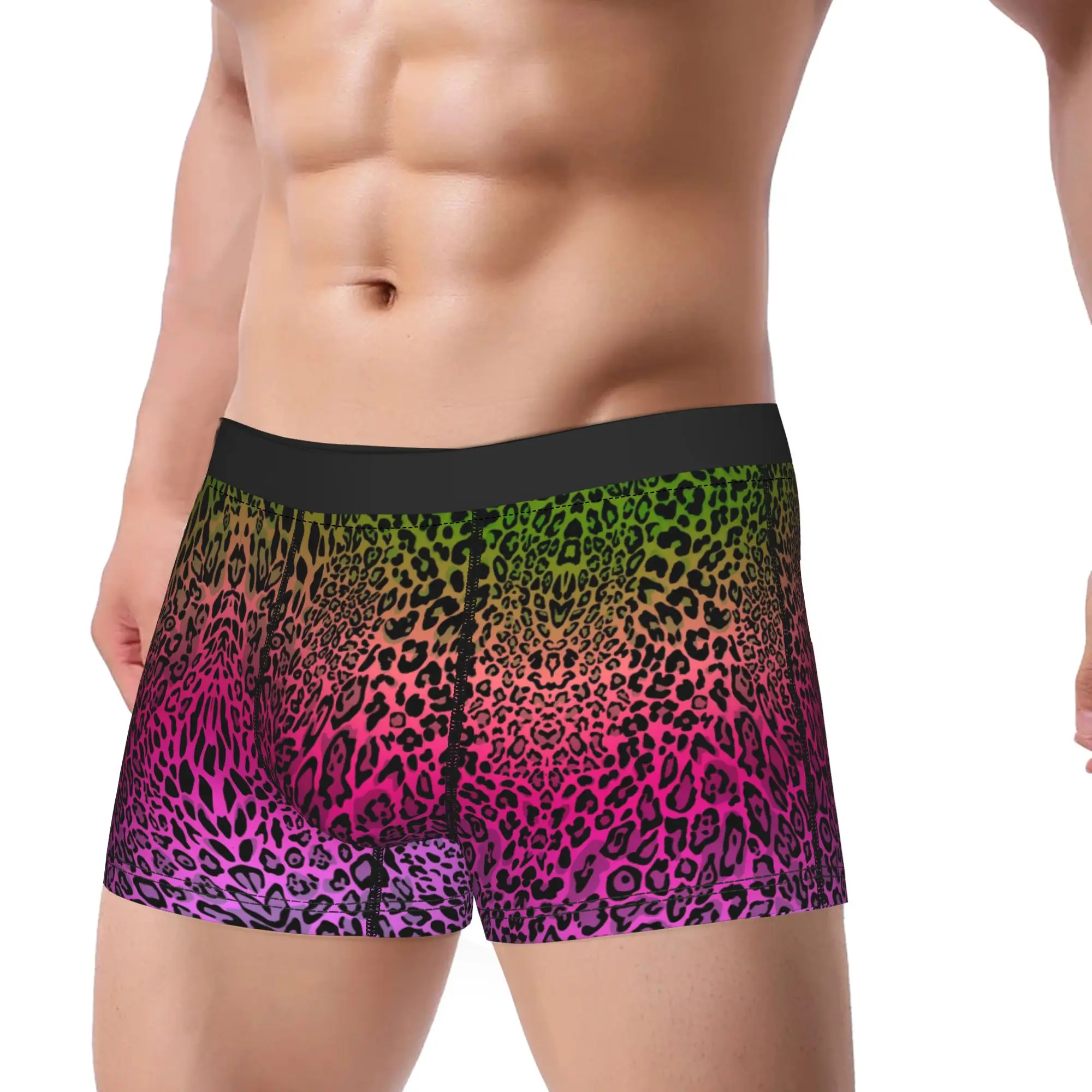 Purple Green Gradient Fur Underwear Fashion Leopard Print Men Panties Sexy Soft Trunk High Quality Shorts Briefs Plus Size 2XL