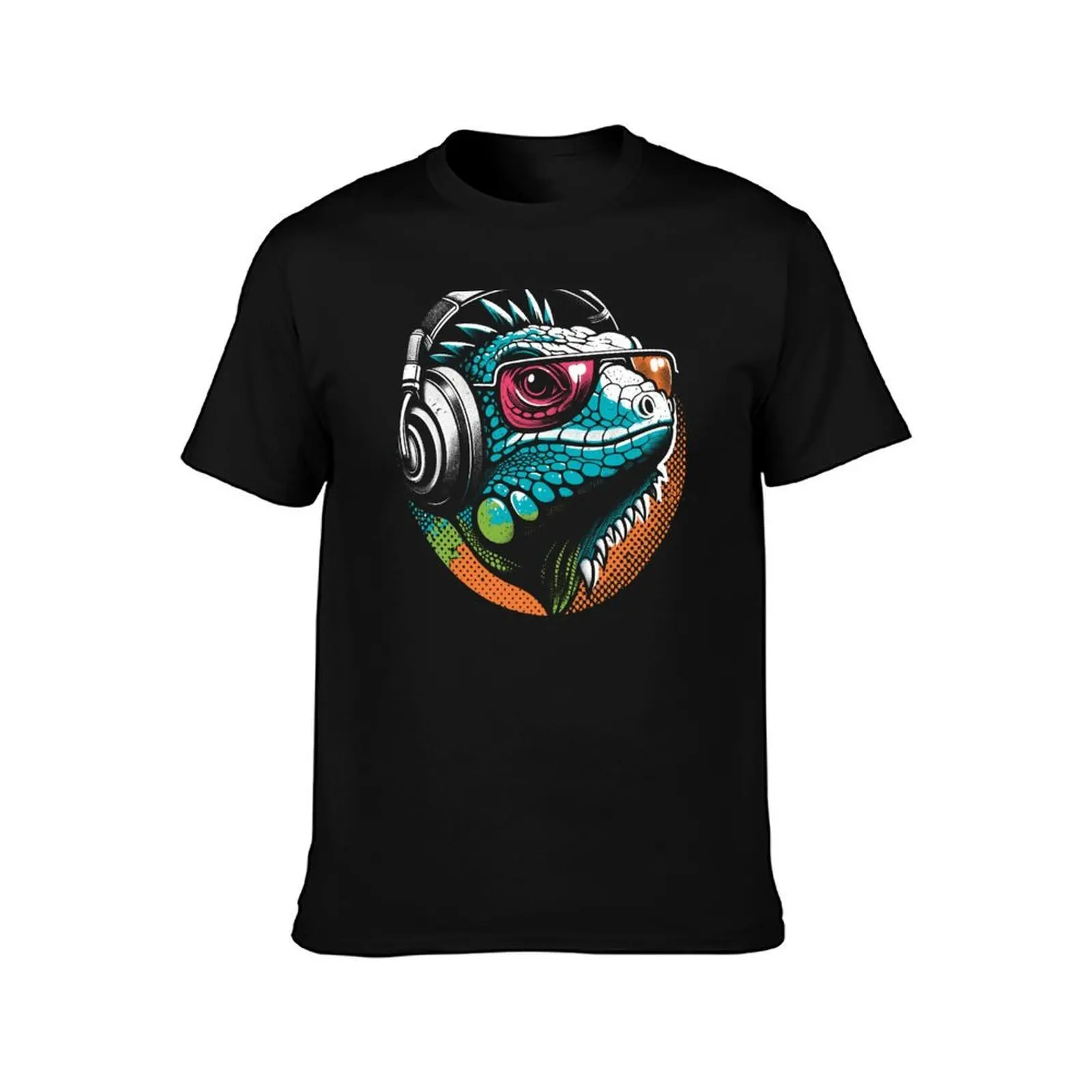 Gamer Iguana Music Lover T-Shirt Classic Graphic Short Sleeve Top T-Shirt
