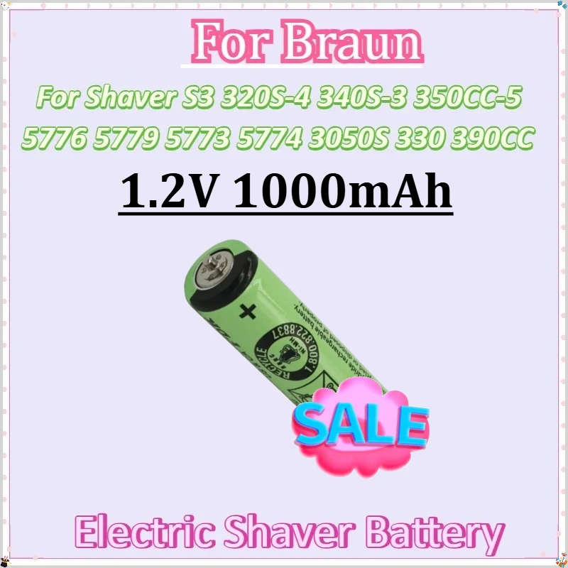 

For FDK Braun Shaver S3 320S-4 340S-3 350CC-5 5776 5779 5773 5774 3050S 330 390CC Pins on Both Ends New 1.2V 1000mAh Battery