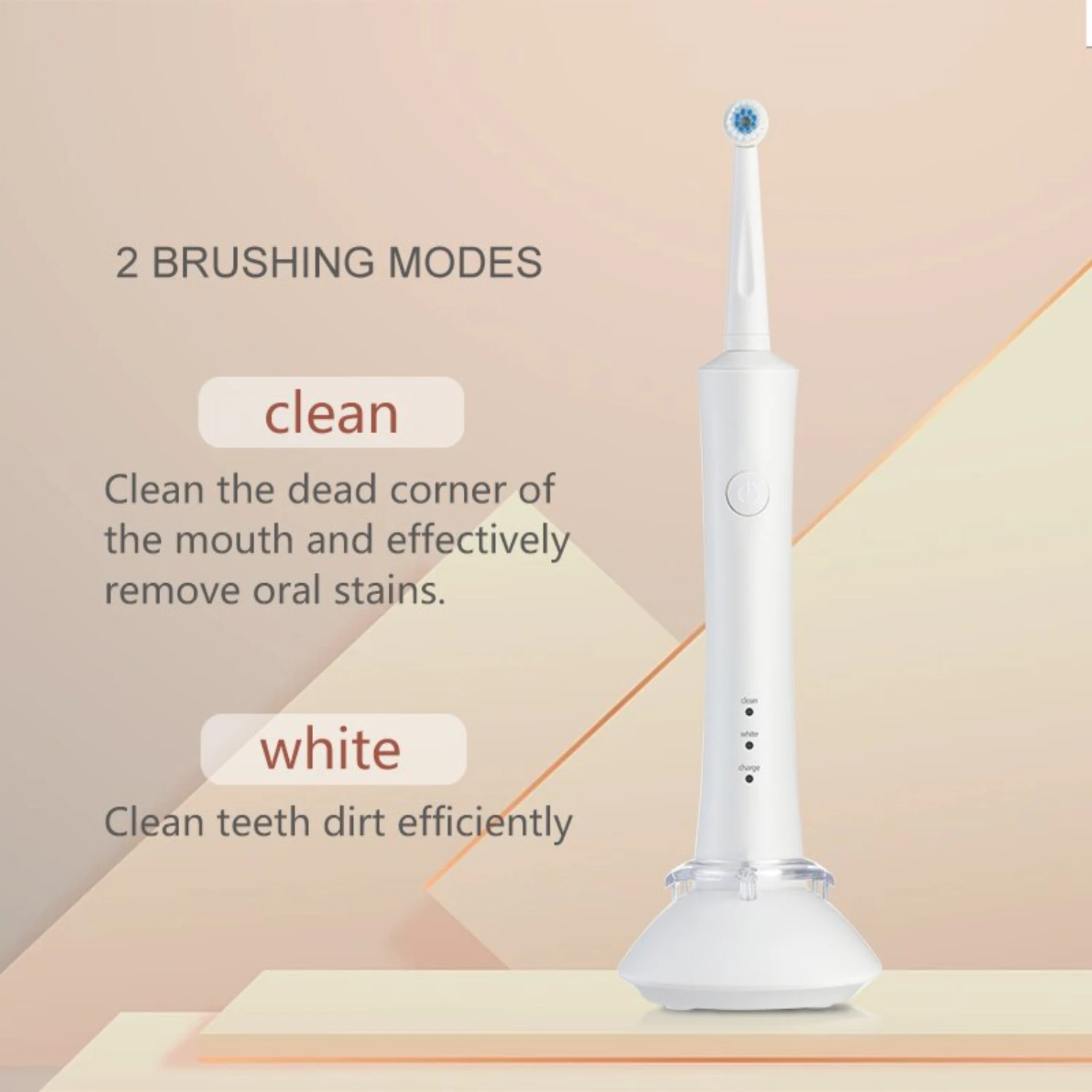 New Gentle and Effective Wireless 3D Acoustic Round Adult Toothbrush with Jianpai Seat - Perfect for Sensitive Teeth and Gums, P