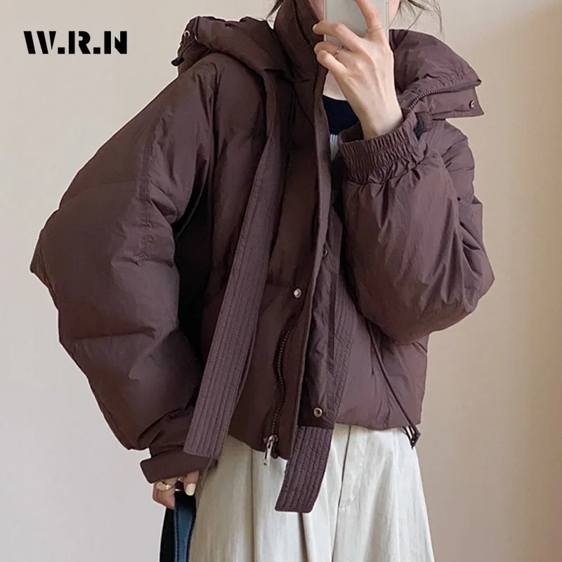 Women Casual Sweet Long Sleeve Zipper Parkas 2023 Autumn Winter Hooded Oversized Outerwear Jacket Fashion Warm Solid Color Coat