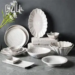 Ceramic Dinner Plates And Bowls Flower Shape Creative Japanese Retro Kiln Changed Tableware Dinnerware Set Plate Platos De Cena