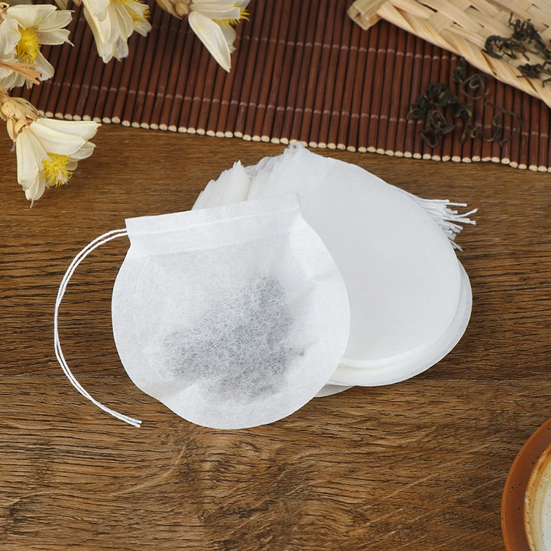 100Pcs White round Empty Tea Bags with String Filter Paper for Herb Tea Making Eco-Friendly Loose Leaf Tea Bags
