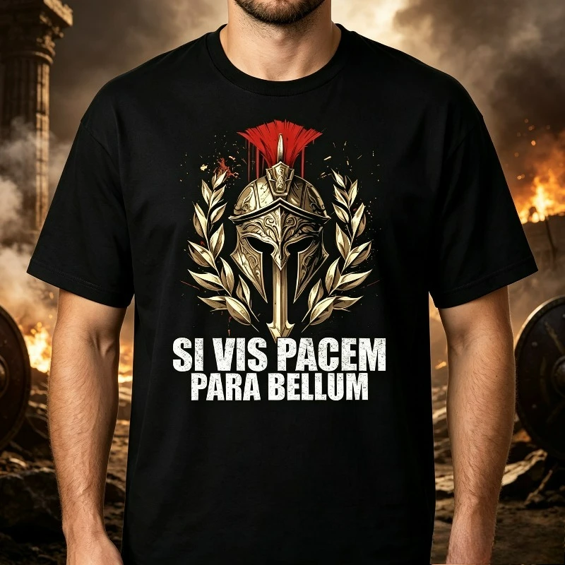 SI VIS PACEM PARA BELLUM Spartan Graphic T-Shirt 100% Cotton Crewneck Warrior Gym Front Print Tee