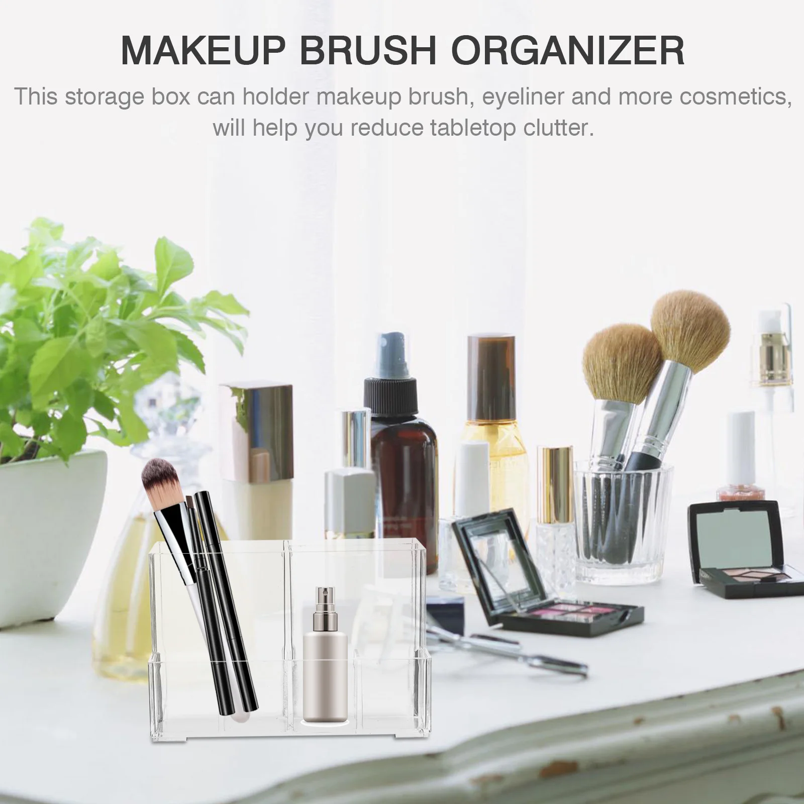 

Clear Makeup Brush Holder Organizer 1Pcs Acrylic Cosmetics Container Multi-Compartment Waterproof Dustproof Bathroom Bedroom