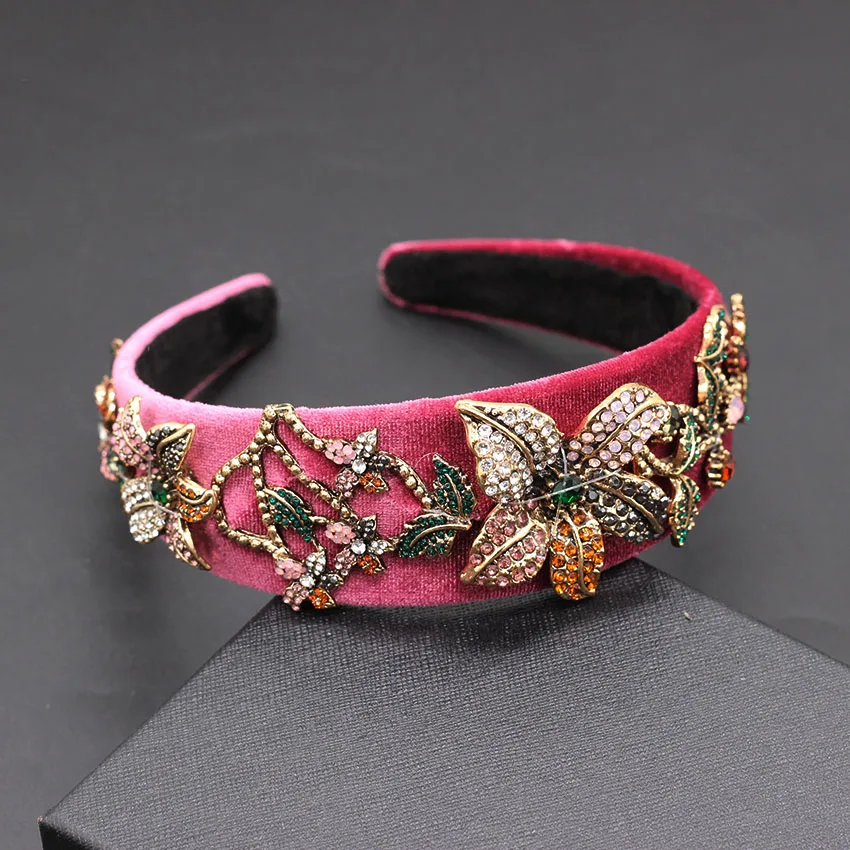 Flannel Hair Band Trumpet Personality Luxury Rhinestone Headband Baroque Fashion Rhinestones Big Flower Headband 521