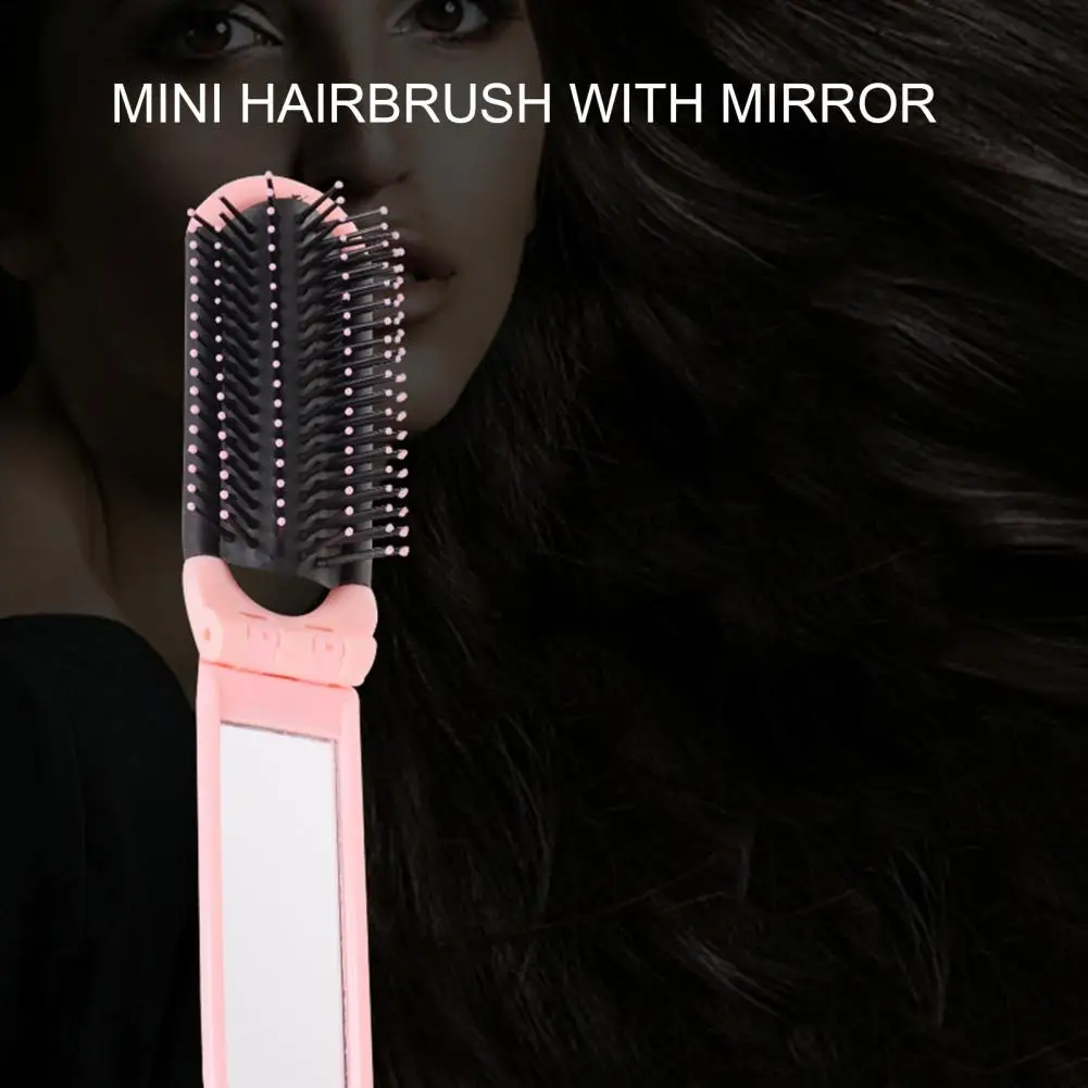 

Compact Travel Hairbrush Portable Folding Hair Brush with Mirror Soft Bristles Scalp Massage Anti-static Detangling for Women