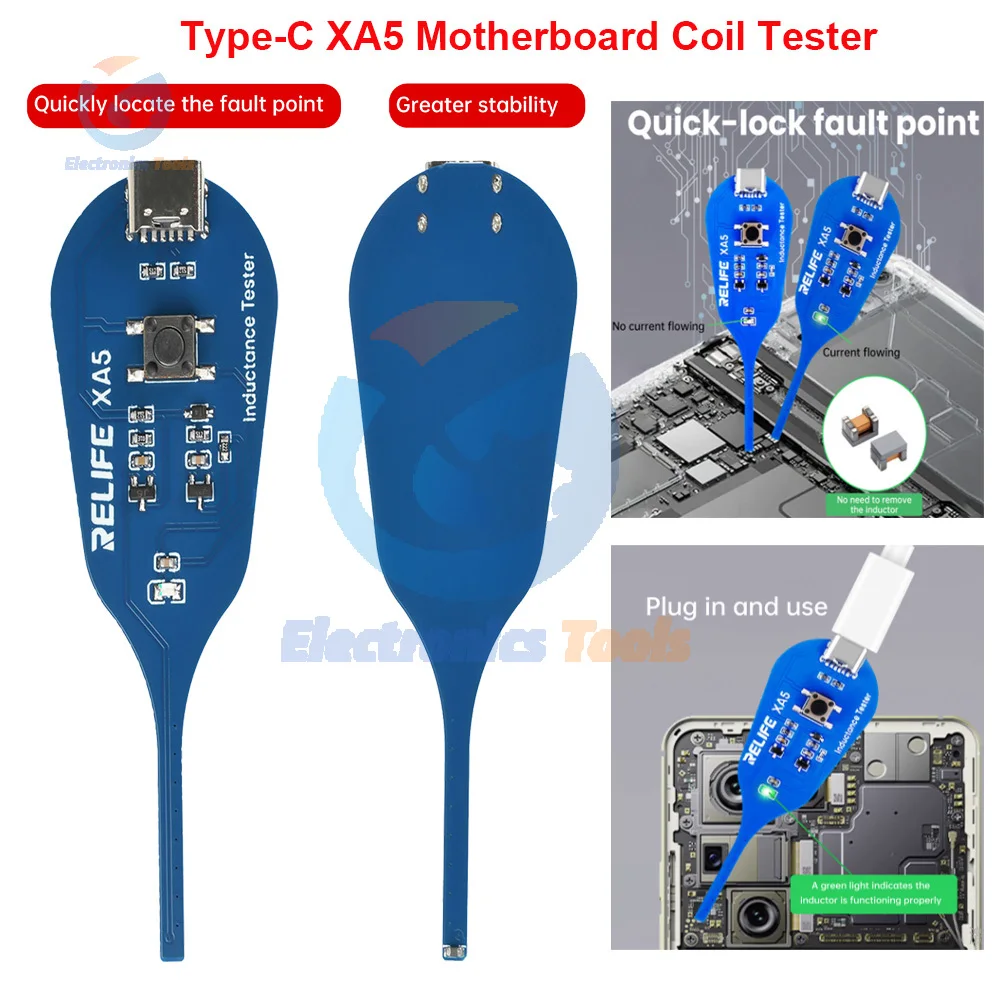 XA5 Motherboard Coil Tester Inductor Detector Tool for PC Repair Electromagnetic Induction Quick Fault Check Type C