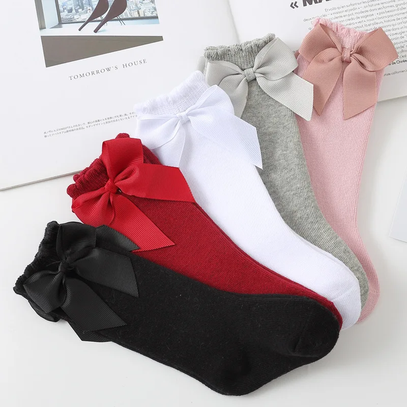 2022 New Kids Socks Toddlers Girls Big Bow Knee High Long Soft Cotton Autumn Winter 100% Cotton Baby Children Tube Socken