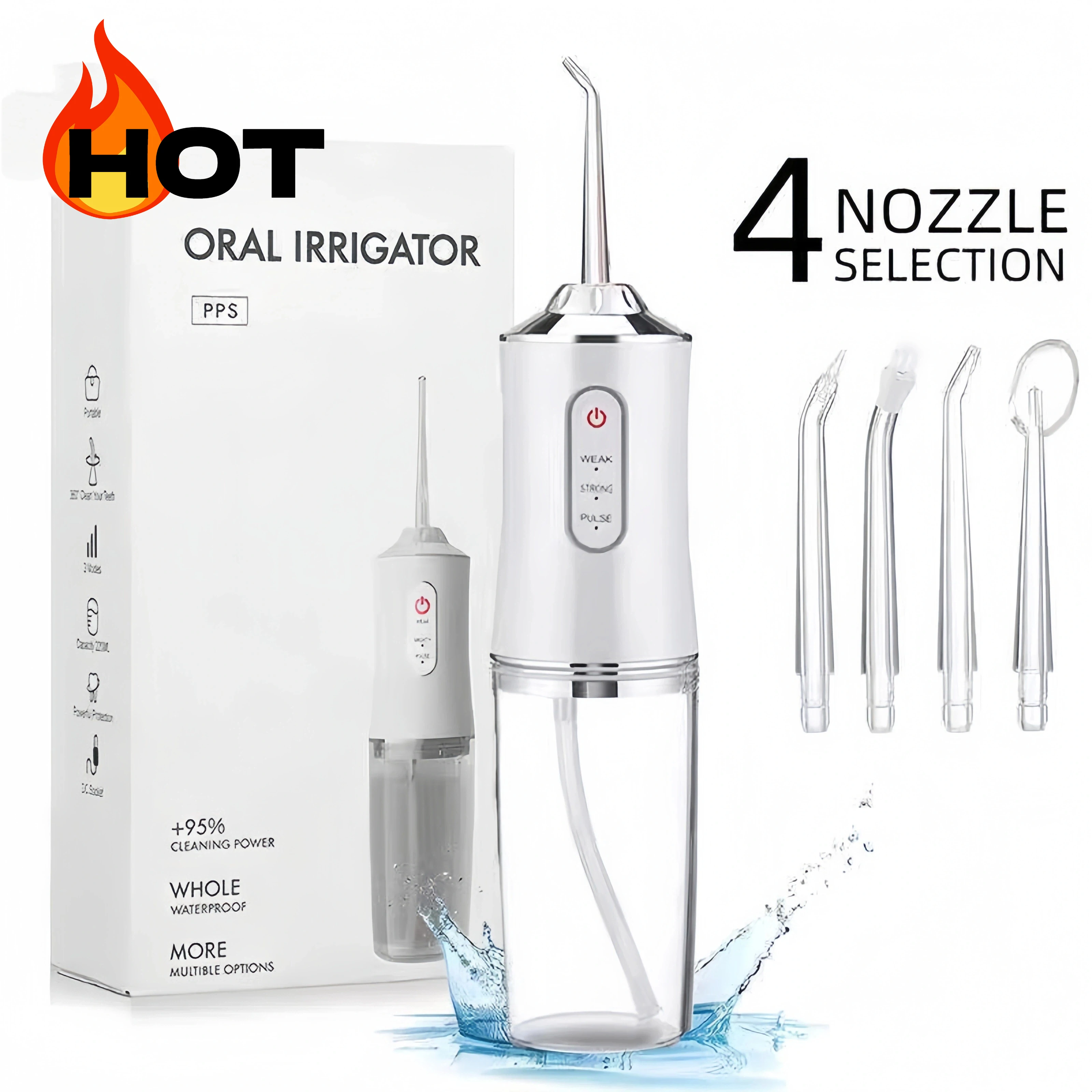

Electric Water Flosser Portable Mouthwash Rechargeable Toothbrush 4 Nozzles 240ml Large Water Tank IPX7 Waterproof 3 Mode NEW