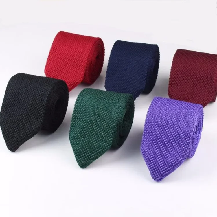 Handmade Fashion Versatile 7CM Knitted Tie Green Khaki Purple Solid Ties for Best Man Business Party Necktie Boyfriend's Gift