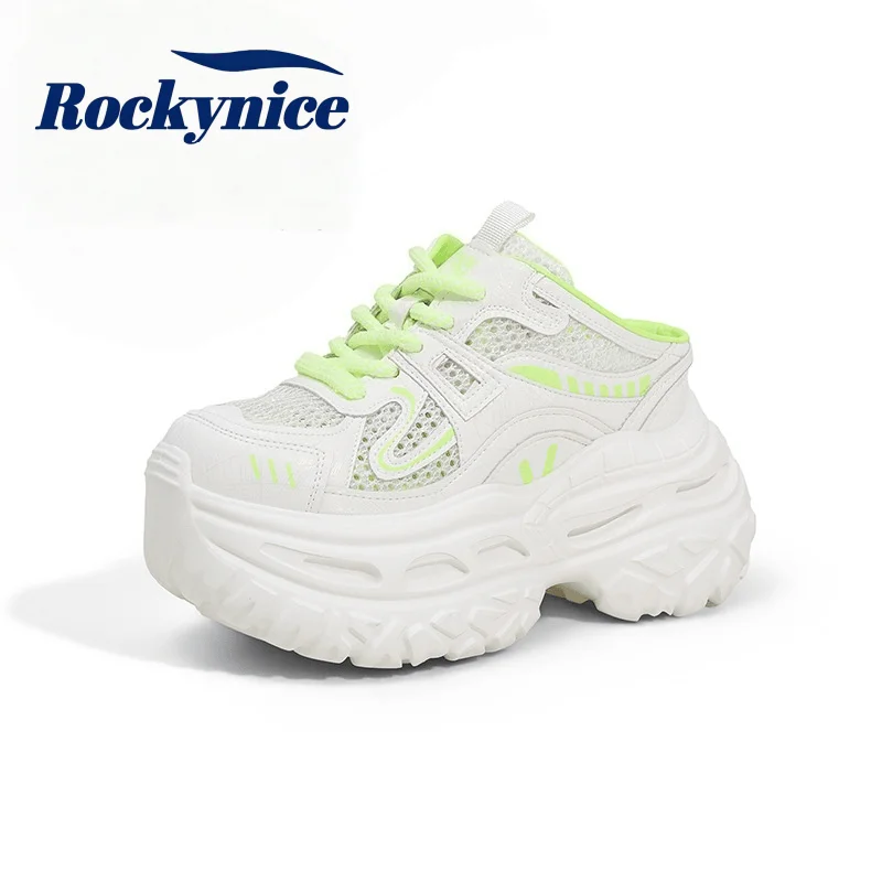 9CM Wedge Heels Slippers New 2026 Summer Women's Breathable Mesh Sneakers High Platform Sports Shoes Thick Sole Casual Sandals