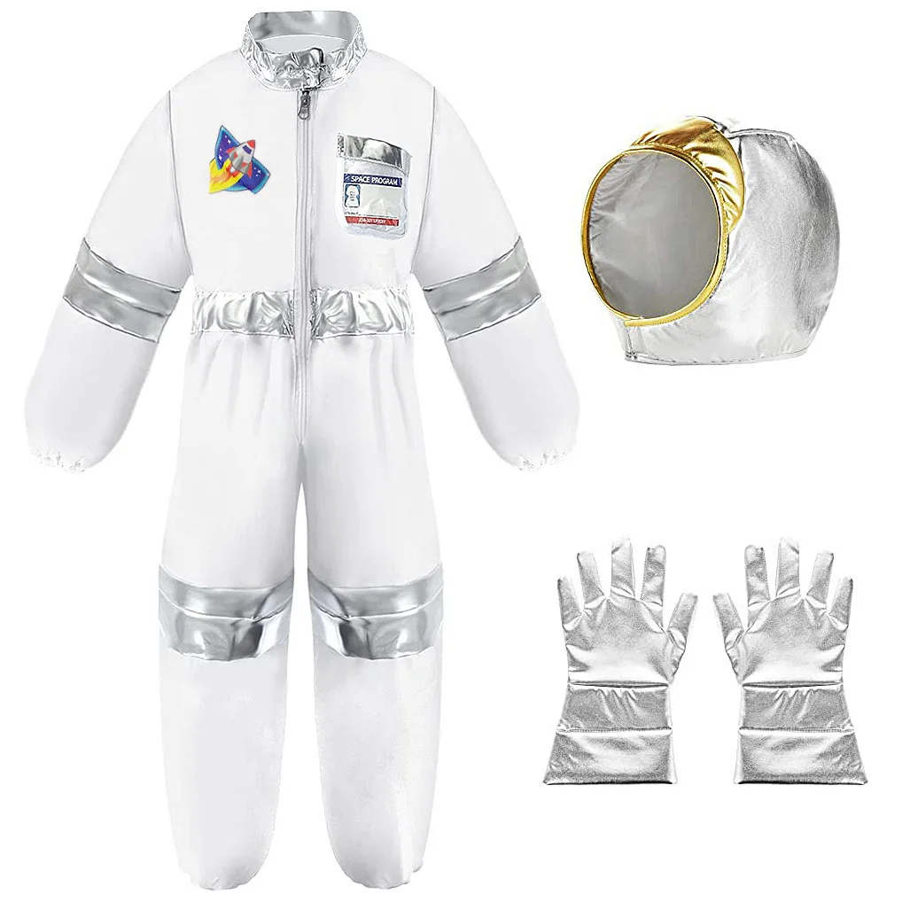 Astronaut Costume for Kids Space Pilot Jumpsuit with Helmet Pretend Dress up Role Play Set Birthday Gifts Boys Girls