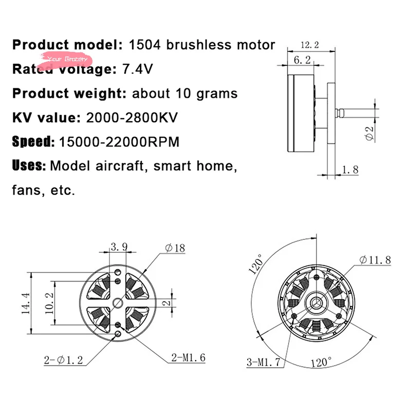 1Pc 1504 Borstelloze Motor 7.4V Pan-Tilt Vliegtuigen 4-As Afstandsbediening voor Quadcopter Vliegtuigen Modelvliegtuigen accessoires
