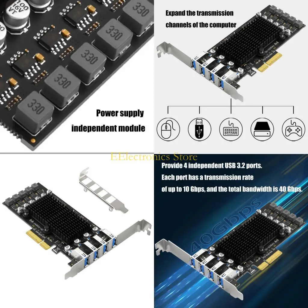 

B03C 4 Port USB3.2 PCIE Expansion Card Fast Data Transfer 10Gbps Adapter Card
