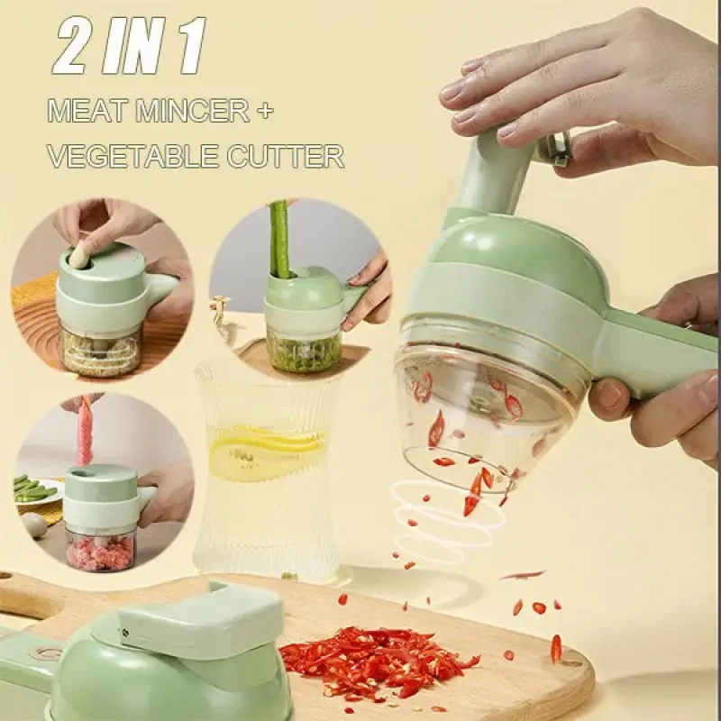 

4 In 1 Handheld Electric Vegetable Cutter Wireless Chop Garlic Mash Minced Slice Onion Cutting Multifunctional Cooking Gadget