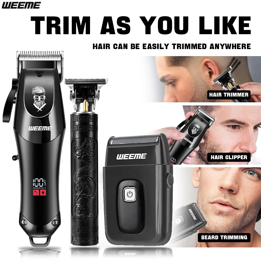 Kit de barbier professionnel sans fil pour hommes, tondeuse à cheveux et tondeuse à barbe rechargeables USB 3 en 1, cadeau pour papa/marié