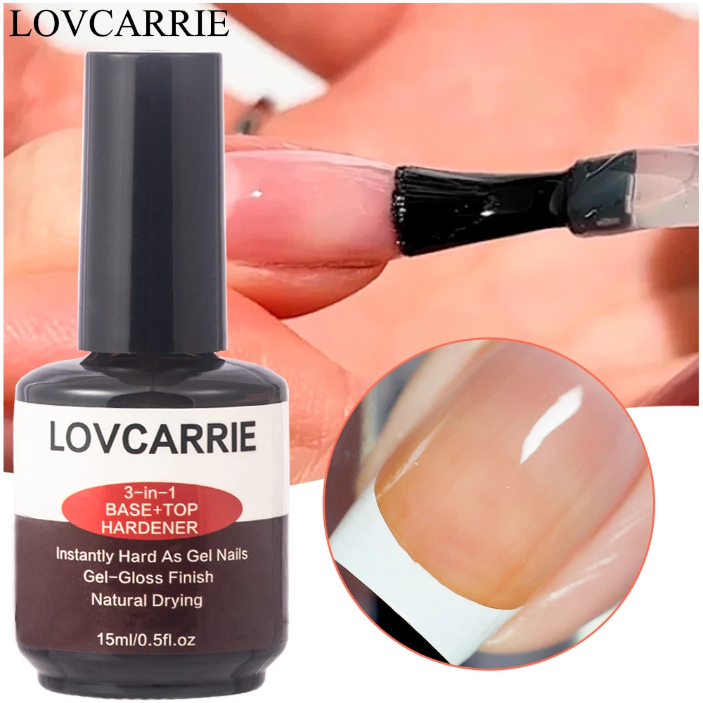 LOVCARRIE-3 em 1 Esmalte Natural Seco, Top Coat, Endurecedor de Unhas, Reparação de Proteínas, Acabamento do Crescimento, Manicure Care, 15ml