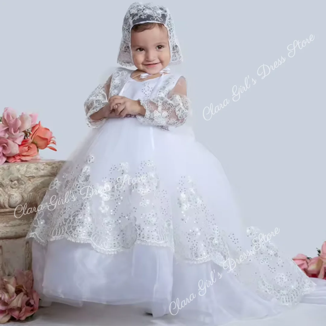 Robe à fleurs rose pour filles, avec des Appliques florales à paillettes, avec nœud, manches longues, pour mariage, anniversaire, bal, robe de sainte Communion