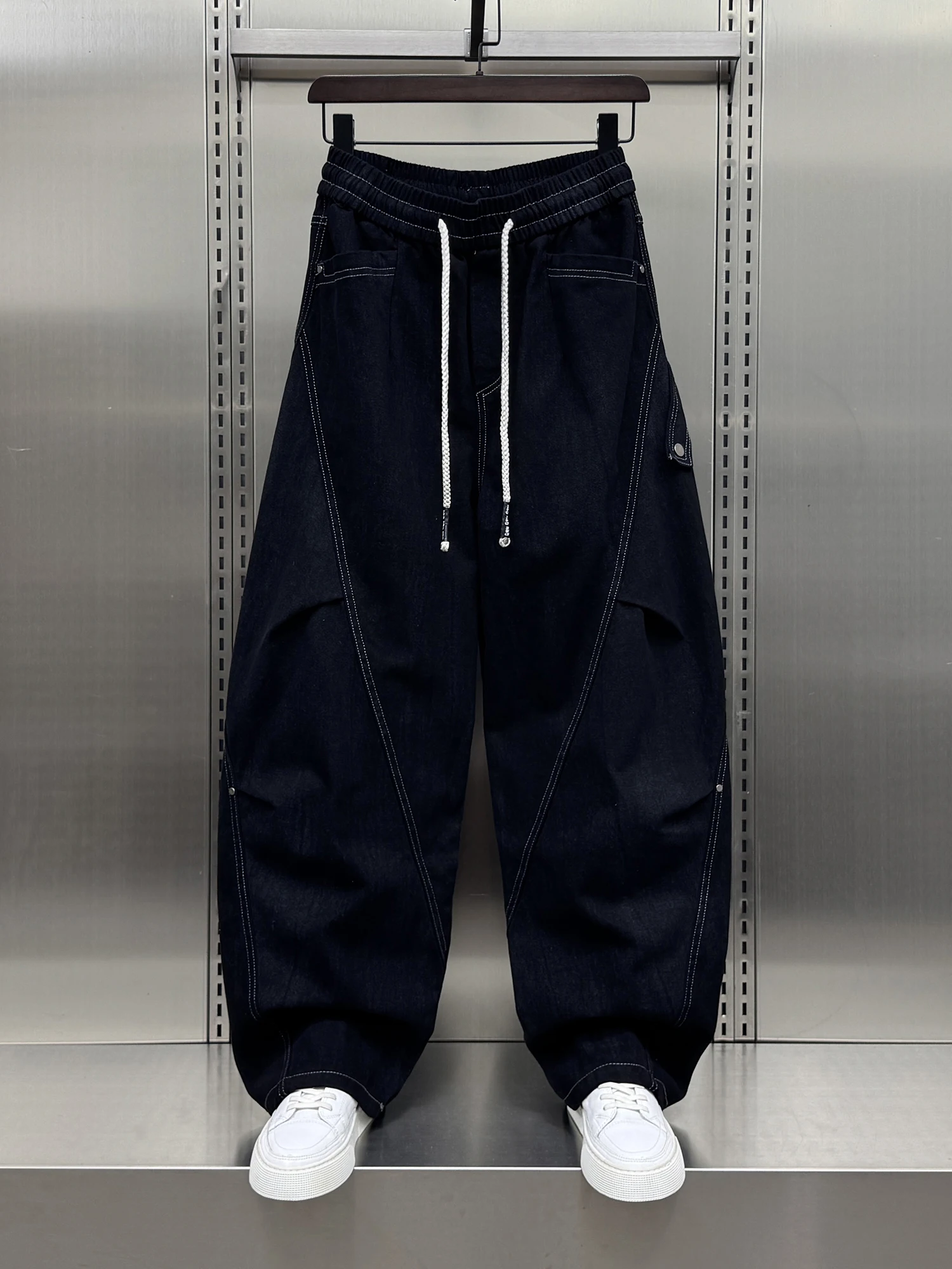 

Trendy Straight Leg Workwear Pants Men's Spring Autumn Sle Pleated Splicing Casual Loose Fit Breathable Comfortable