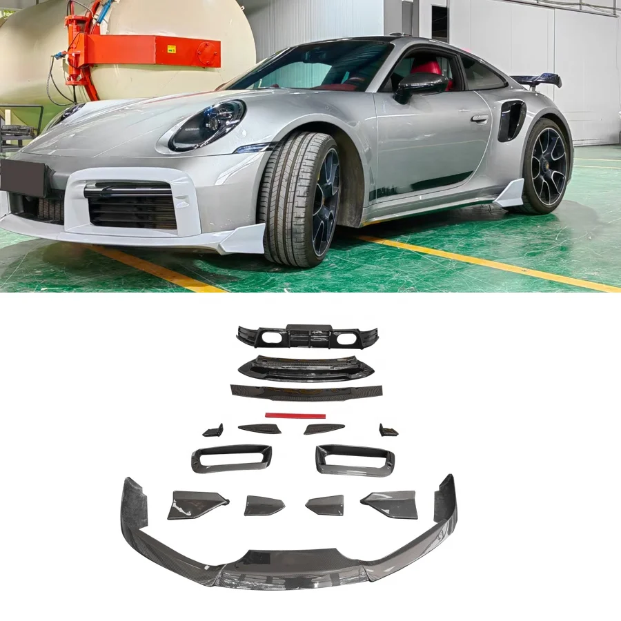 B Style Dry Carbon Fiber Front Lip  Side Skirt Rear Spoiler Diffuser Body Kit For Porsche 911 992 Car Accessories