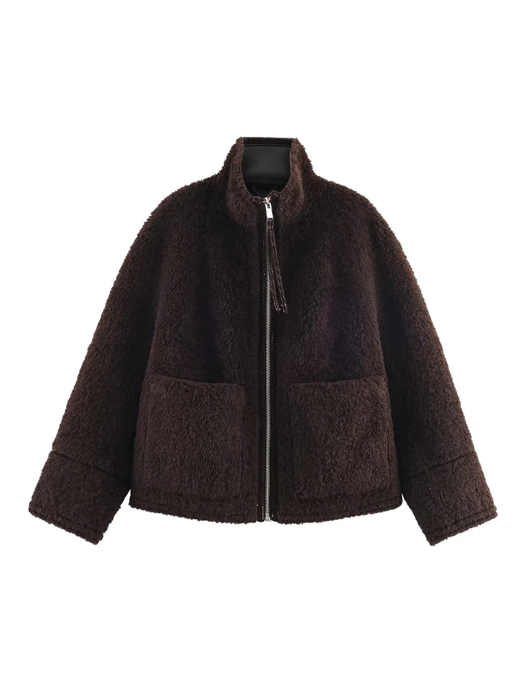 Kurtka damska HH, moda uliczna, jesienno-zimowa, ciepła, elegancka, z wysokim kołnierzem, zapinana na zamek, z kieszeniami, długie rękawy, luźna, codzienna, krótka kurtka.