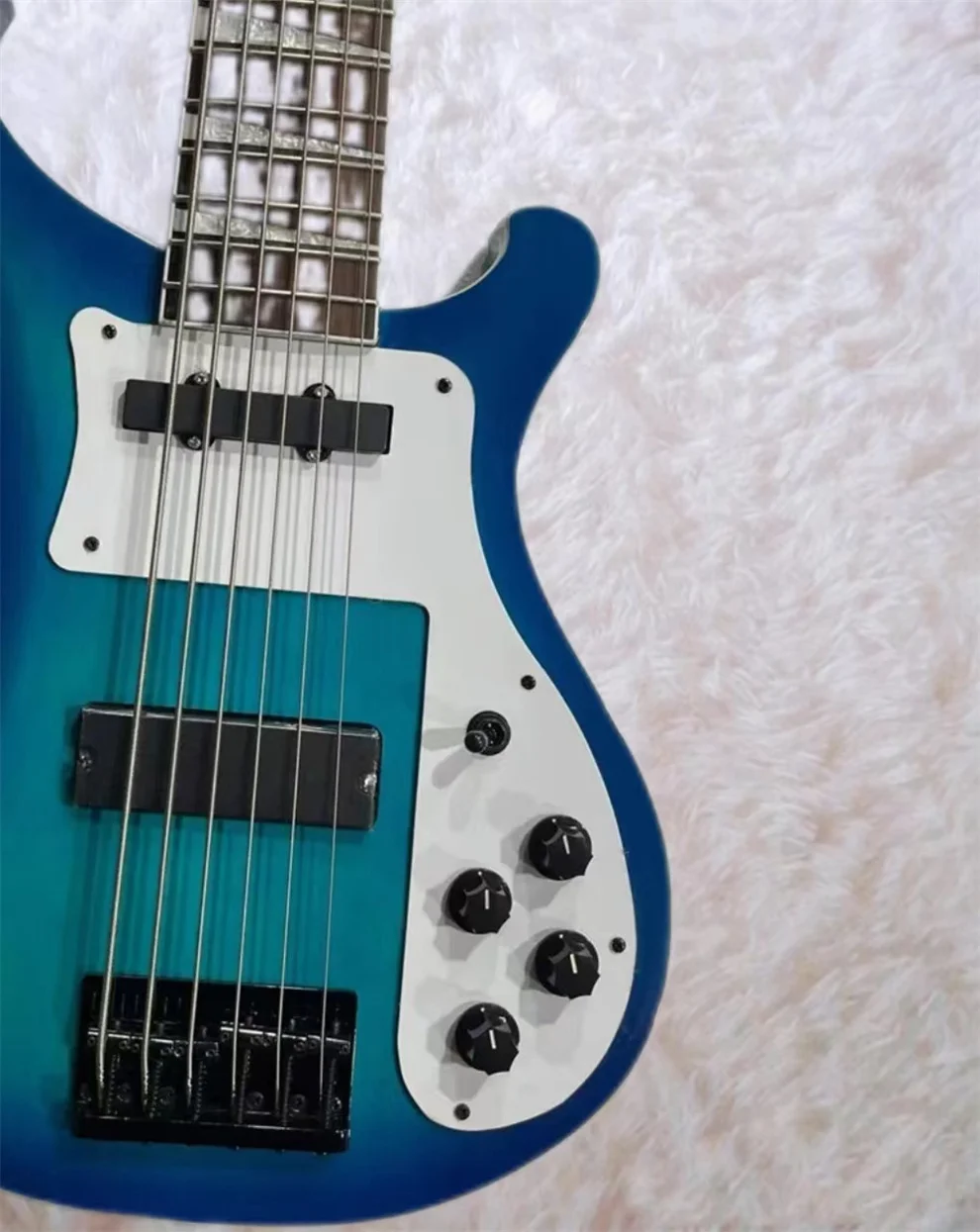 

Blue Body 6 Strings Electric Bass Guitar With Chrome Hardware