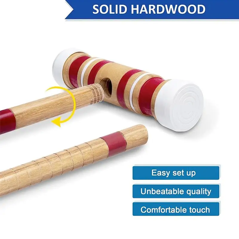 Conjunto de croquet para 6 jogadores, conjunto engraçado de jogo de gramado, conjunto de boliche de madeira reutilizável, kit de esportes ao ar livre para homens e mulheres