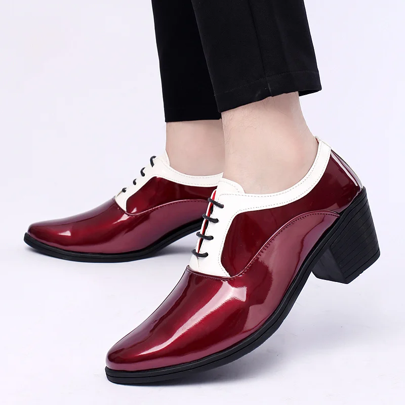 2022 Classic Glitter Leather Men's Dress Shoes Fashion Red Mirror Luxury Shoes Men Increasing-height Heel Shoes Men Footwear