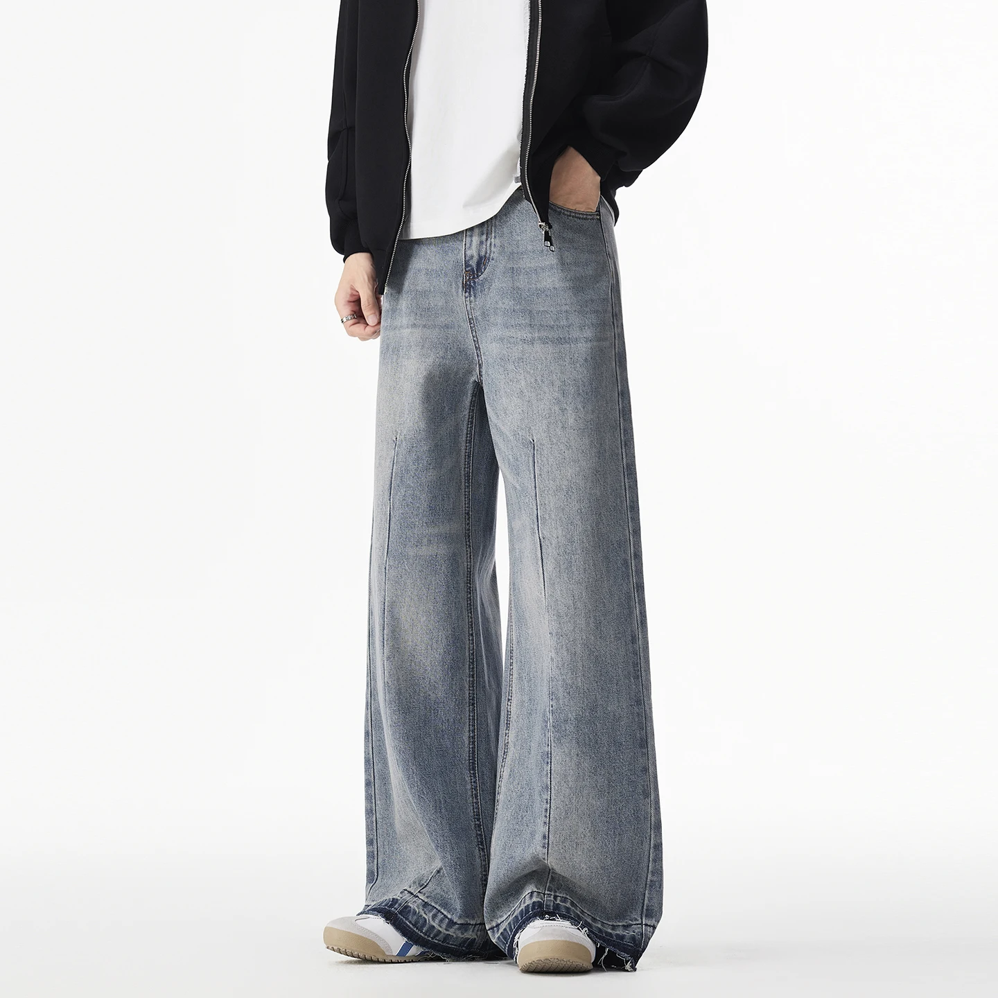 

Высококачественные мужские джинсы N в стиле ретро High Street, осенне-зимние повседневные мешковатые прямые брюки, мужские брюки