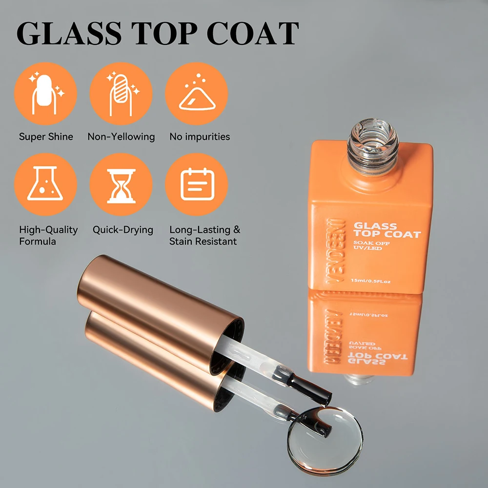 Vendeeni TPO HEMA FREE 슈퍼 샤인 글래스 탑 코트 젤 네일 폴리쉬 UV LED 소크 오프 젤 바니시 마모 방지 스크래치 방지 탑 코트