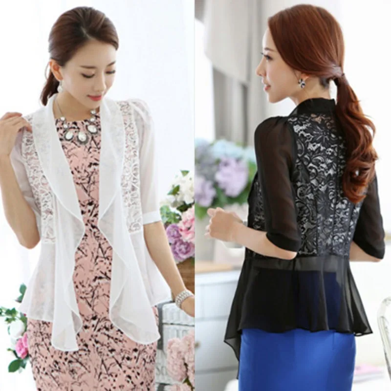 

Sunscreen Clothes Women Summer Lace Design Vintage Clothing Lapel Skeleton Long Section Cardigan Shawl Medium Sleeve Thin Jacket