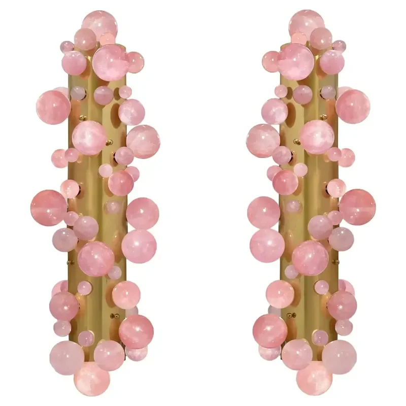Art Deco Pink Quartz Bubble Wall Lamp Modern Interior Lighting Fixture for Living Room Corridor Hallway Decorative Sconce