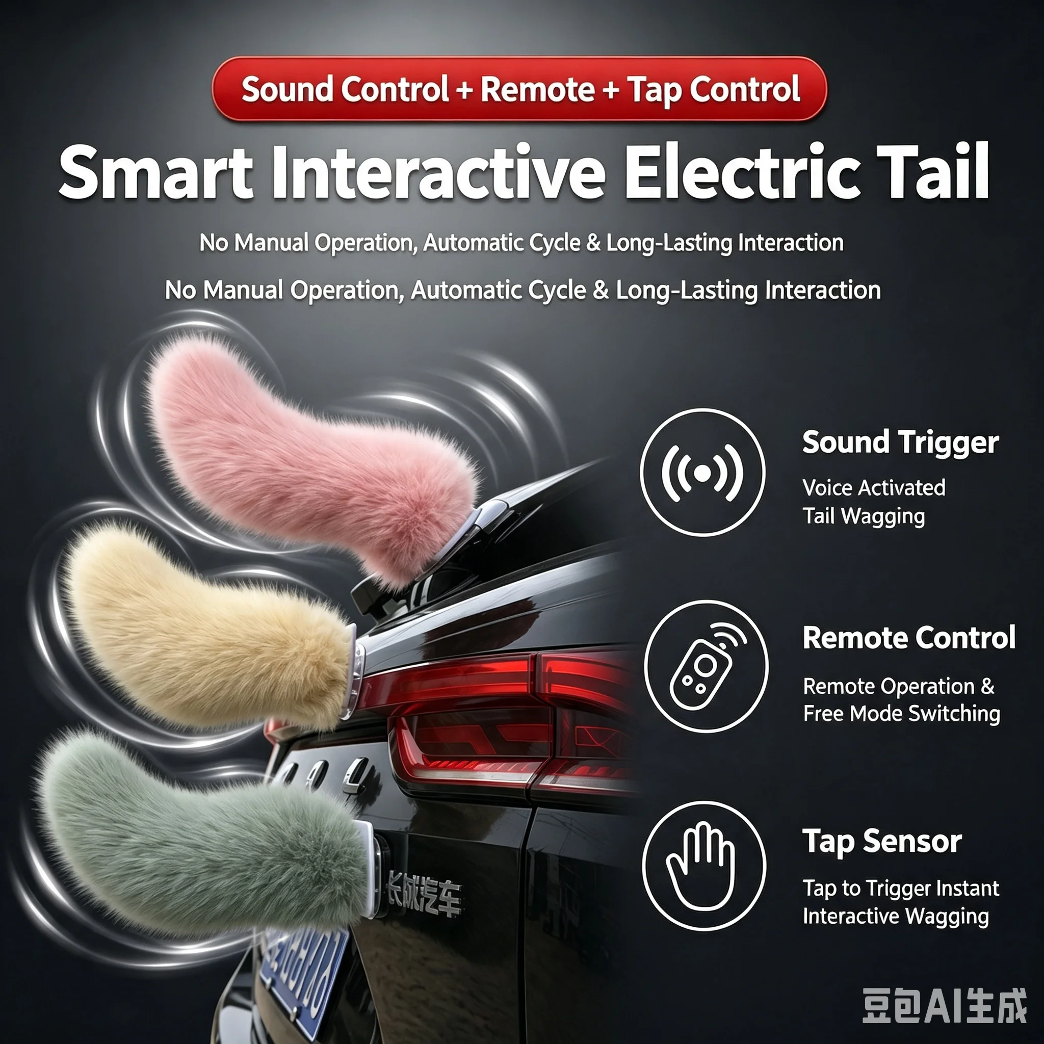 Remote Control Wagging Faux Fox Tail Car Decor Plush Electric Swing Tail Vehicle Rear Trunk Decorative Modification Parts