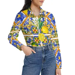 Fruit Print Blouse Oranges And Lemons Pretty Graphic Blouses Women Casual Shirt Spring Long-Sleeve Oversized Clothing