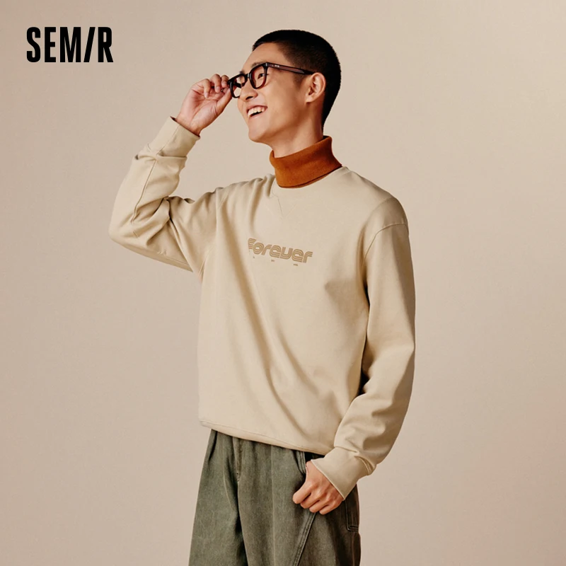 Semir Sweater Men 2024 Autumn Fashion Letter Printed Tops Sport Style Off Shoulder Casual Pullover