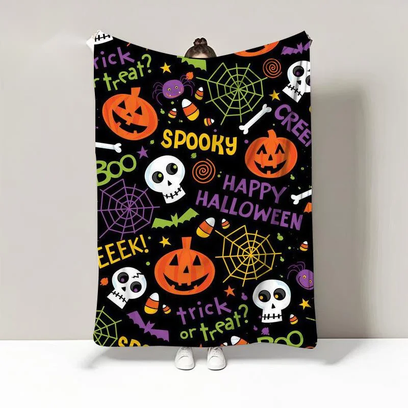 150x200cm Halloween Flannel Blanket Pumpkin Ghost Printed Soft Throw Sofa Bed Couch Cover Office Travel Air Conditioning Blanket
