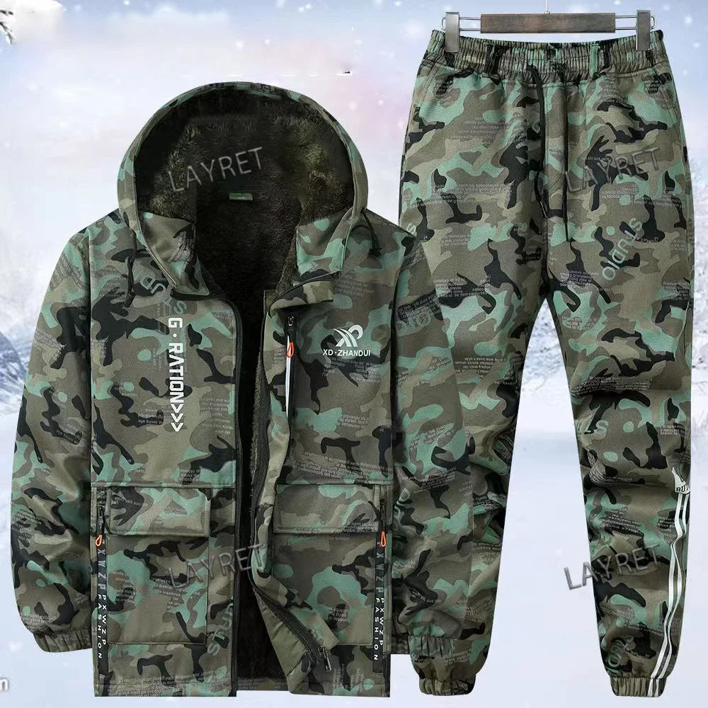 Men\'s Work Clothes Plush Warm Autumn Winter Clothing Wear-resistant Labor Protection Clothes Dirt Resistant Camouflage Set