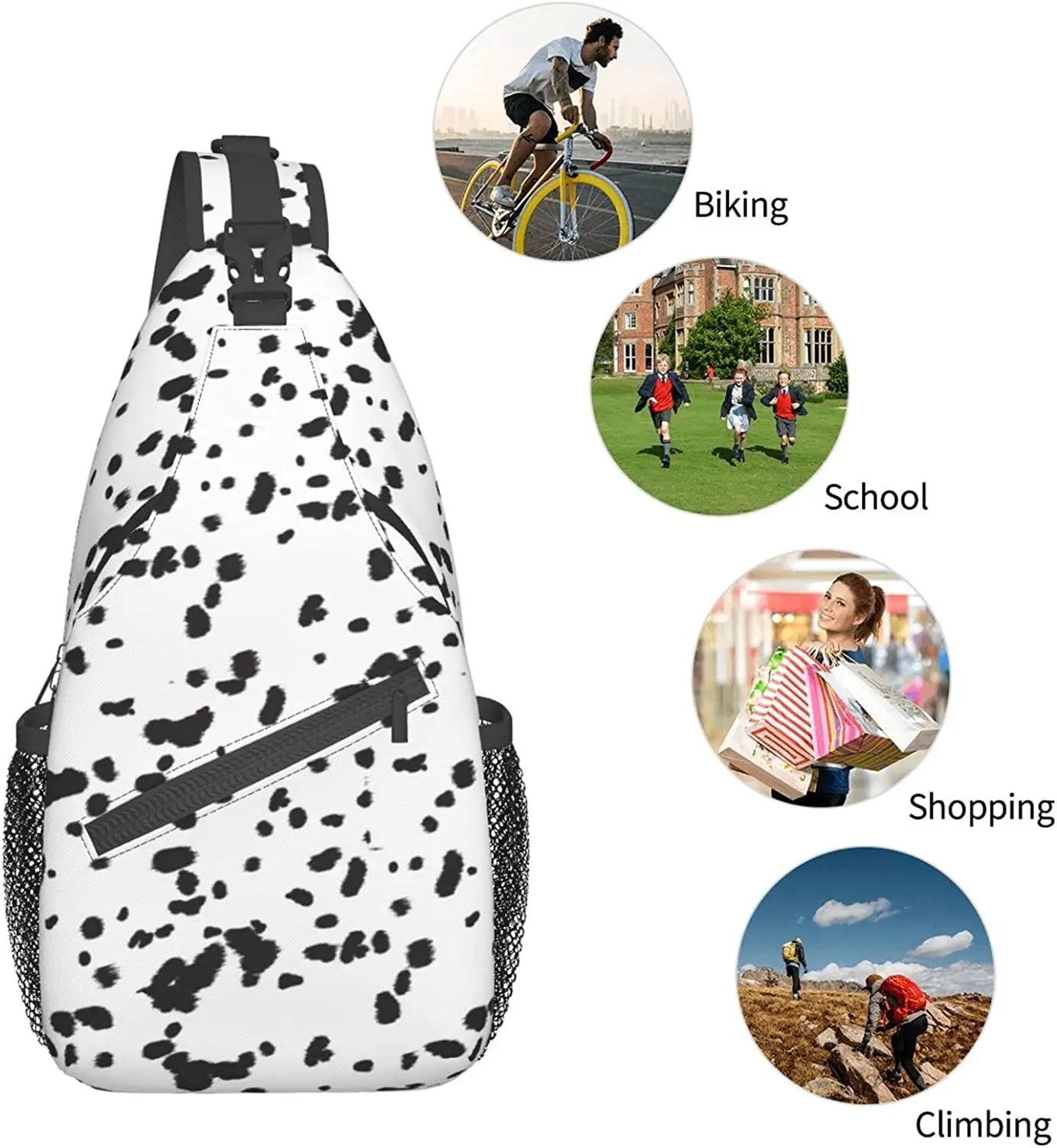 Dálmata-mochila cruzada con estampado de perro para hombre y mujer, bolso de hombro para viaje, senderismo y pecho, bolsa de día